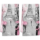 YESPOAK Hand Towels Set of 2, 18x 24 Inch Romantic Eiffel Tower Bathroom Towel Soft Absorbent Kitchen Hotel Spa Gym Towel Thanksgiving Decor Gifts