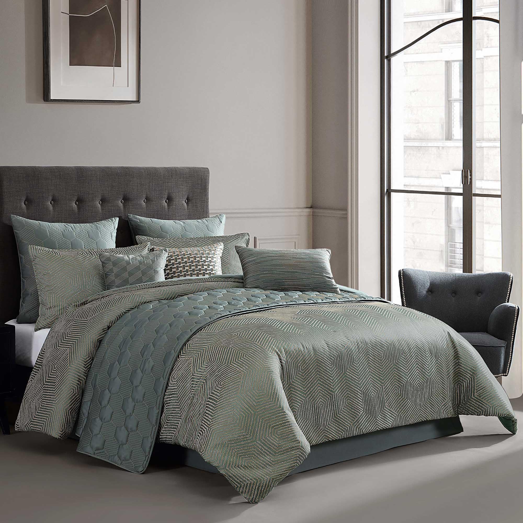 Photo 1 of **I DON'T KNOW IF THERE ARE MISSING PIECES**Riverbrook Home Hendrix Comforter Set, King, Green, 10 Piece Set