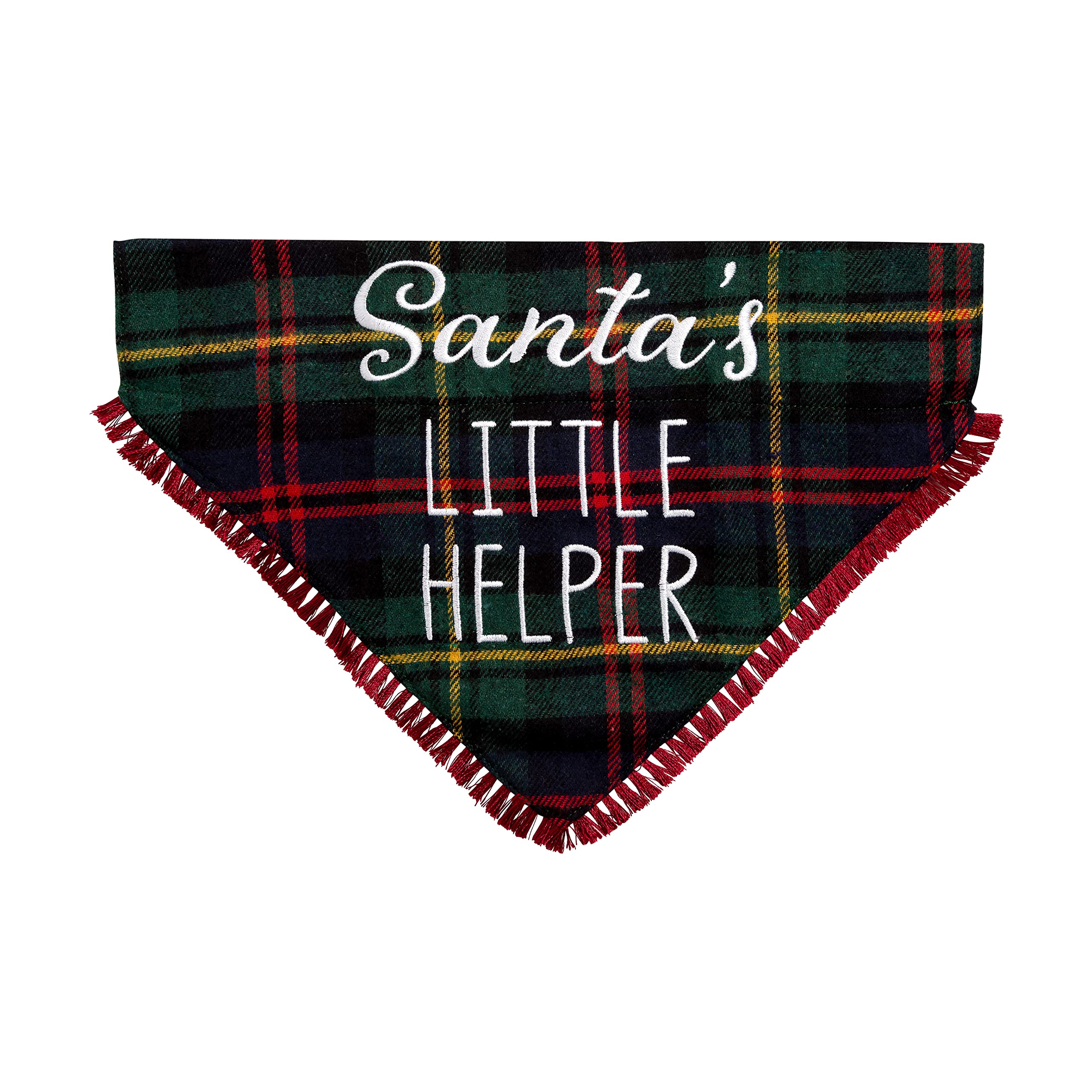 Pearhead Christmas Plaid Dog Bandana, Santa’s Little Helper Holiday Pet Bandana, Dog Christmas Bandana, Slide On Collar Dog Apparel, Plaid, Medium/Large, M/L
