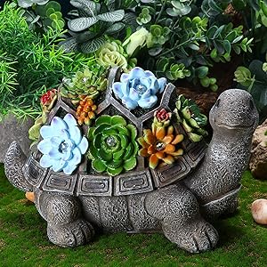 Jetec Solar Turtle Garden Figurine Turtle Statue Outdoor Decor Waterproof Resin Garden Decor Tortoise Sculpture Ornament with 7 LEDs for Patio Lawn Yard Garden Housewarming Fall Winter