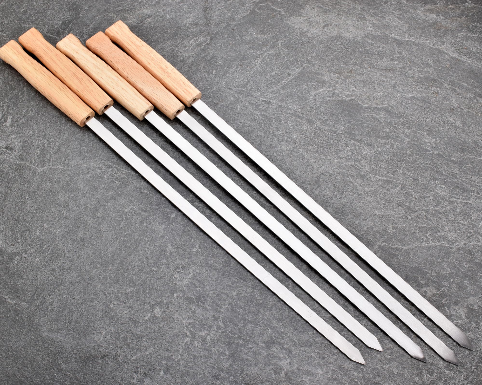 17-Inch 12 Pack Long Flat BBQ Skewers, HONSHEN Brazilian-style Stainless Steel 3/8 Inch Wide Blade with hardwood Handle barbecue skewers for Grilling Meat,Chicken,Shrimp,Vegetables-Set of 12
