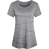Workout Tops for Women Short Sleeve Shirts for Women Quick Dry Line Decor Yoga Tops