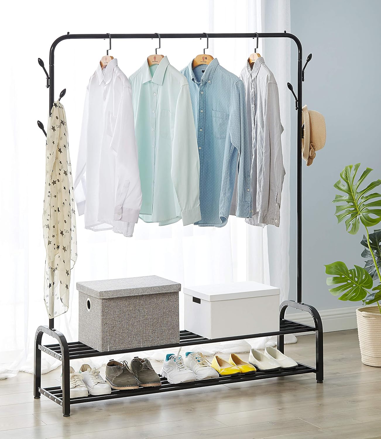 Vivo Heavy Duty Metal Clothes Hanging Rail and 8 Hook Clothing Coat Dress Shirt Garment Stand Vivo Heavy Duty Metal Clothes Hanging Rail and 8 Hook Clothing Coat Dress Shirt Garment Stand