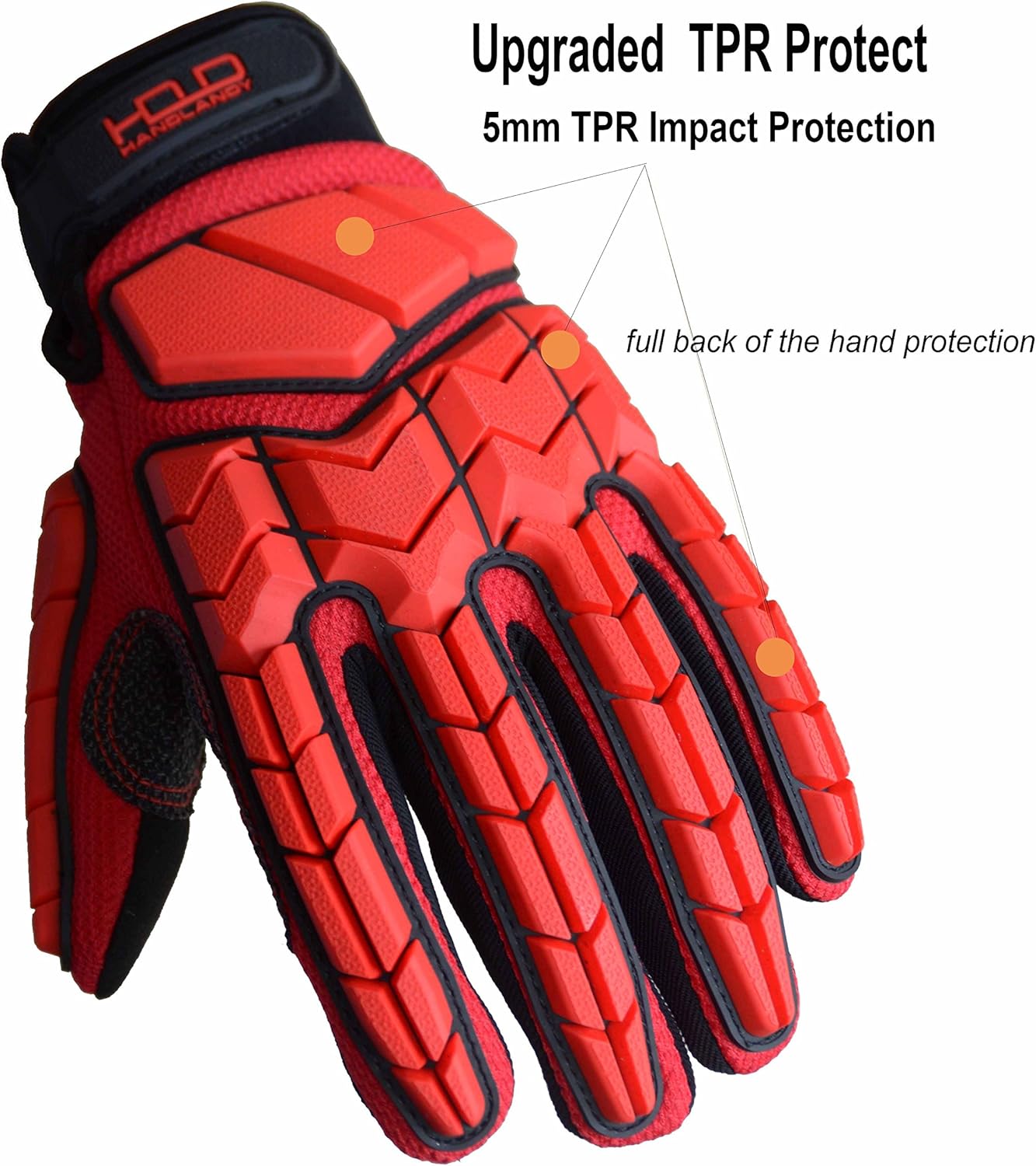 HANDLANDY Anti Vibration Gloves, SBR Padding, TPR Protector Impact Gloves, Men Mechanic Work Gloves (Large, Red) - Image 4