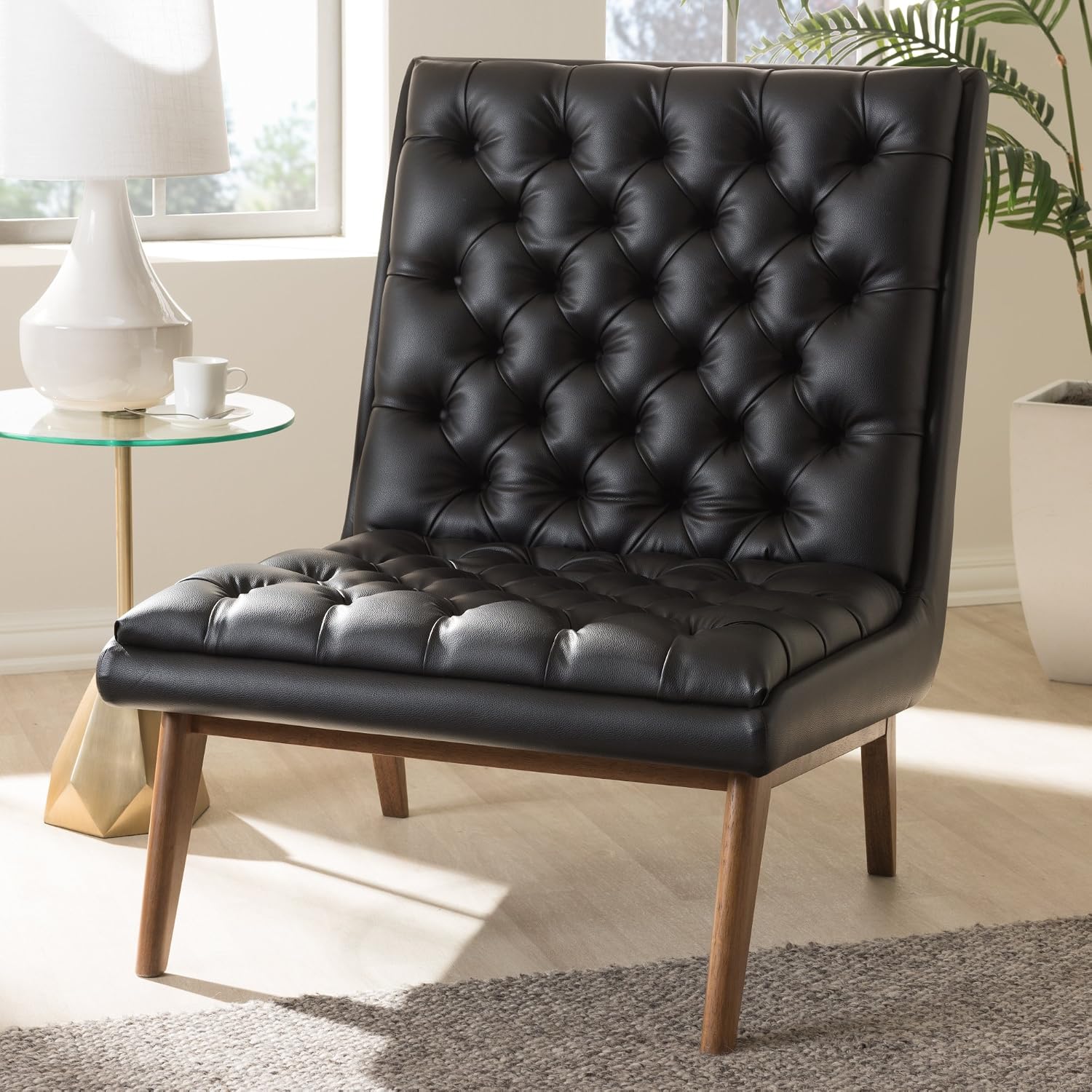 Amazon.com: Baxton Studio Annetha Mid-Century Modern Black Faux Leather
