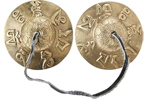 TM THAMELMART FOR BEAUTIFUL MINDS Tibetan Tingsha Cymbals ~2.75 inches- "Om Mane Padme Hum" Symbols Embossed~Hand Tuned Meditation Tibetan Bell ~ Traditional Percussion Instrument for folk devotional music~Handmade in Nepal