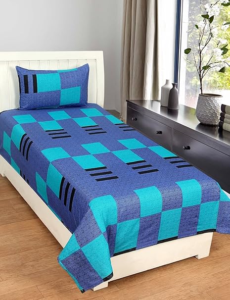 Zesture Bring Home Premium 144 TC Cotton Single Bedsheet with Pillow Cover - Geometric, Multicolour