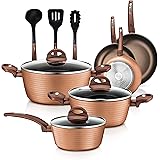12-Piece Nonstick Kitchen Cookware Set - PTFE/PFOA/PFOS-Free Heat Resistant Lacquer Kitchen Ware Pots Pan Set Coffee/Brown - 