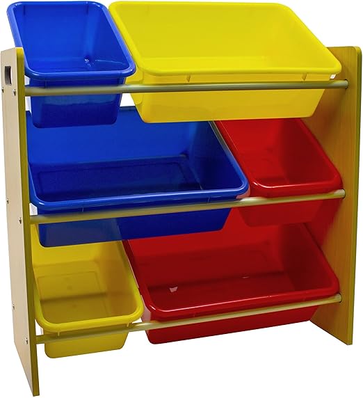 kids storage shelf with bins