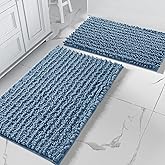 Yimobra Bathroom Rugs Sets 2 Piece - Quick Dry Extra Thick Luxury Chenille Bath Mat, Non Slip Super Absorbent for Tub Shower Sink, Machine Washable Shaggy Floor Mat, 32"x20"+24"x17" Inch, Denim Blue
