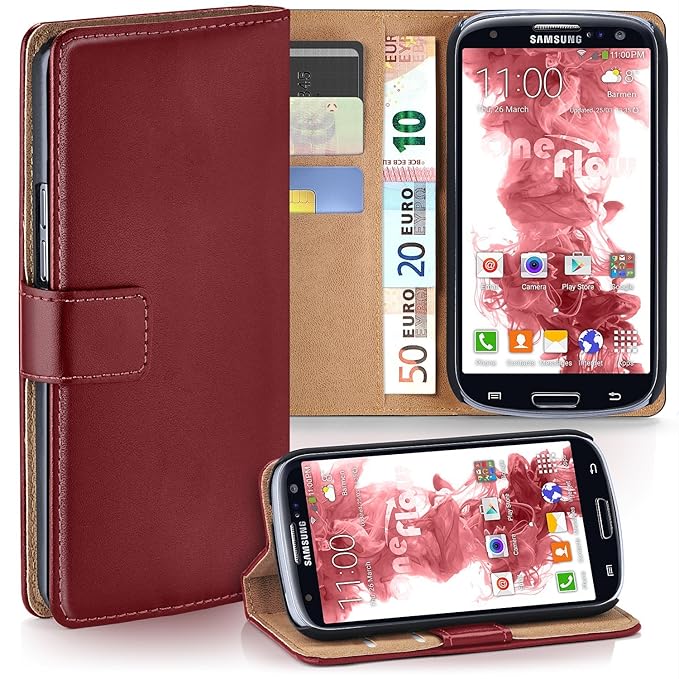 moex Samsung Galaxy S3 | Hülle Dunkel-Rot mit Karten-Fach 360° Book Klapp-Hülle Handytasche Kunst-Leder Handyhülle für Samsun