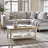 Furniturebox UK Solid Wood Coffee Table - Eden Wooden Coffee Table - Pale Oak Stain Tabletop Cream Legs - Bright Modern Take 