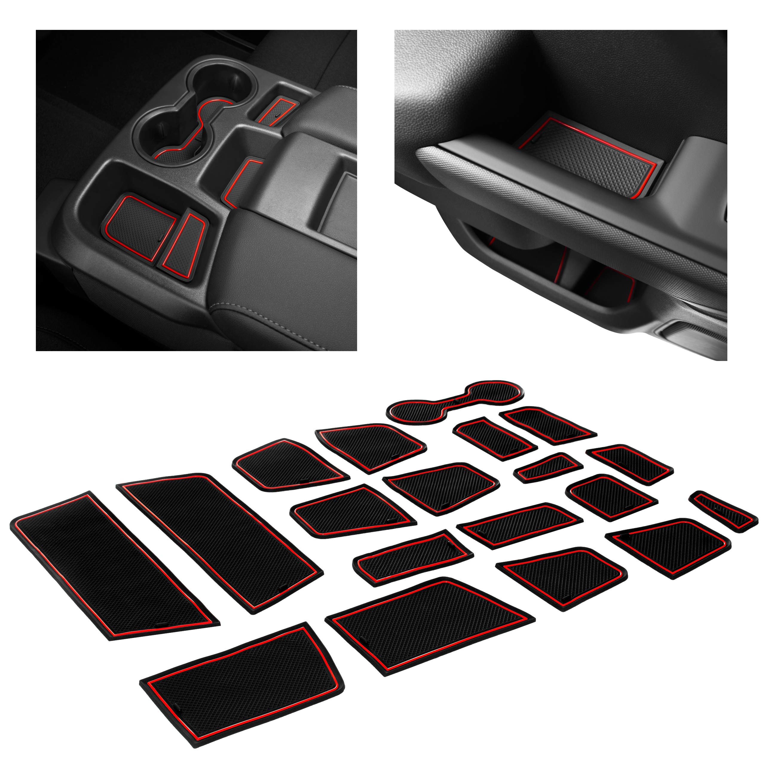 Photo 1 of CupHolderHero fits Chevy Silverado 1500 Accessories & GMC Sierra 2014-2022 Premium Custom Interior Nonslip AntiDust Cup Holder Insert,Console Liner Mat,19pc Set (DoubleCab with BenchSeats)(Red Trim)