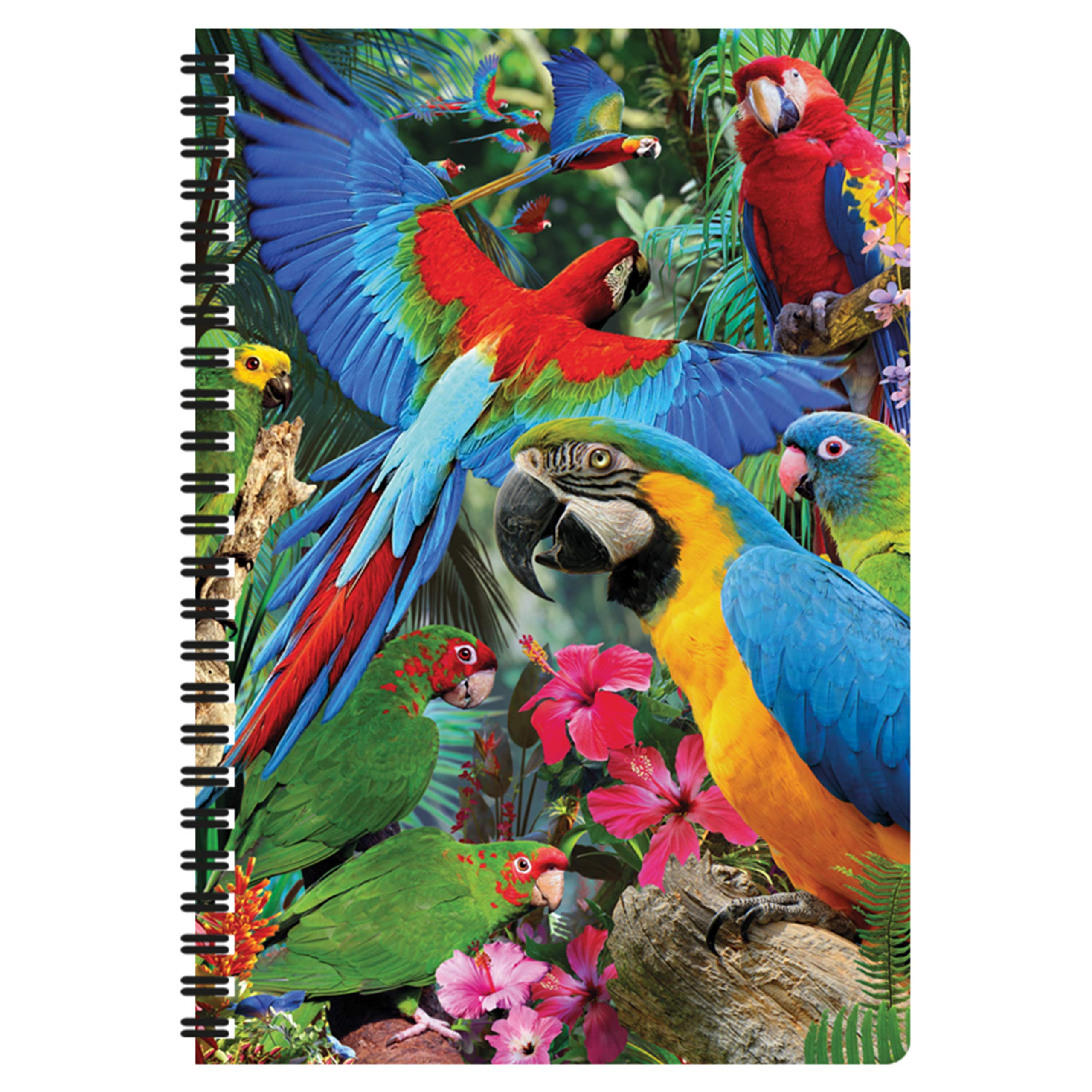 3D LiveLife A5 Notebook - Parrot Pandemonia from Deluxebase. Spiral Bound Lined Notebook with 80 Recycled Pages, 3D Parrot Art Notebooks for Work, Gifts and School Supplies, (21 x 14.5 cm).