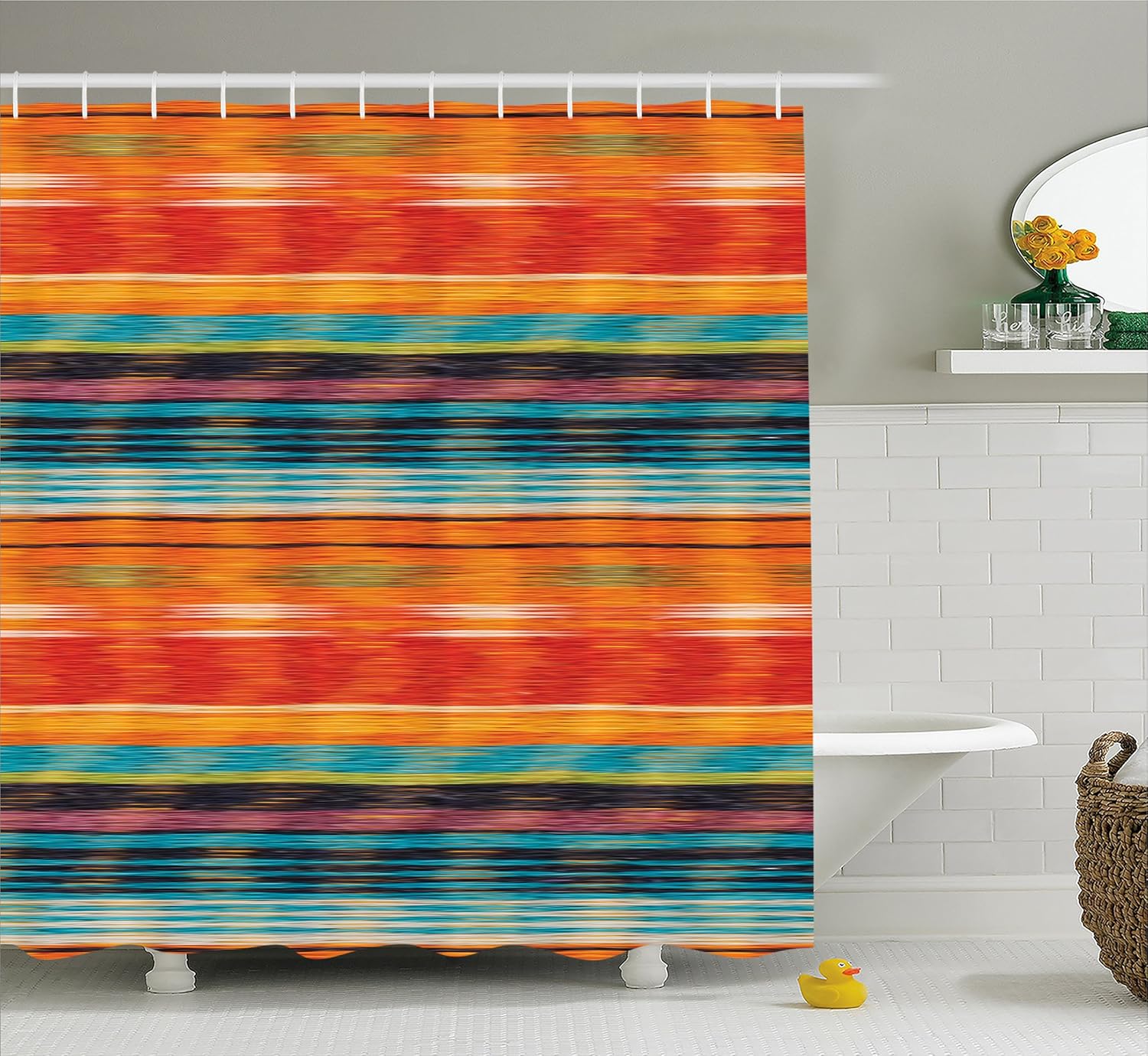 Mexican Decorations Shower Curtain by Ambesonne, Vibrant Vintage Aztec