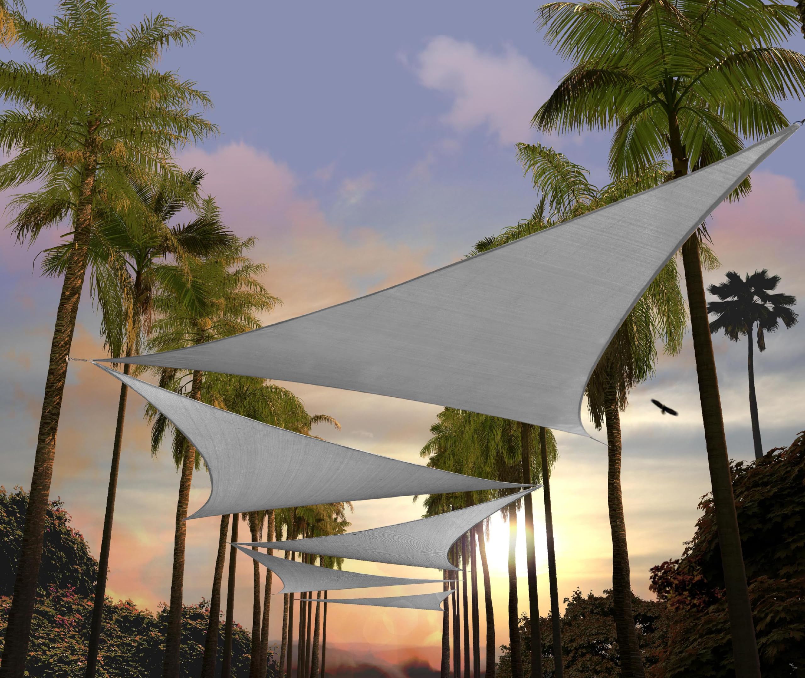 Photo 1 of Amgo 32' x 32' x 32' Grey Triangle Sun Shade Sail Outdoor Canopy Awning UPF50+ AGTAPT32, 95% UV Blockage, Water & Air Permeable, Commercial Standard Heavy Duty (We Make Custom Size)