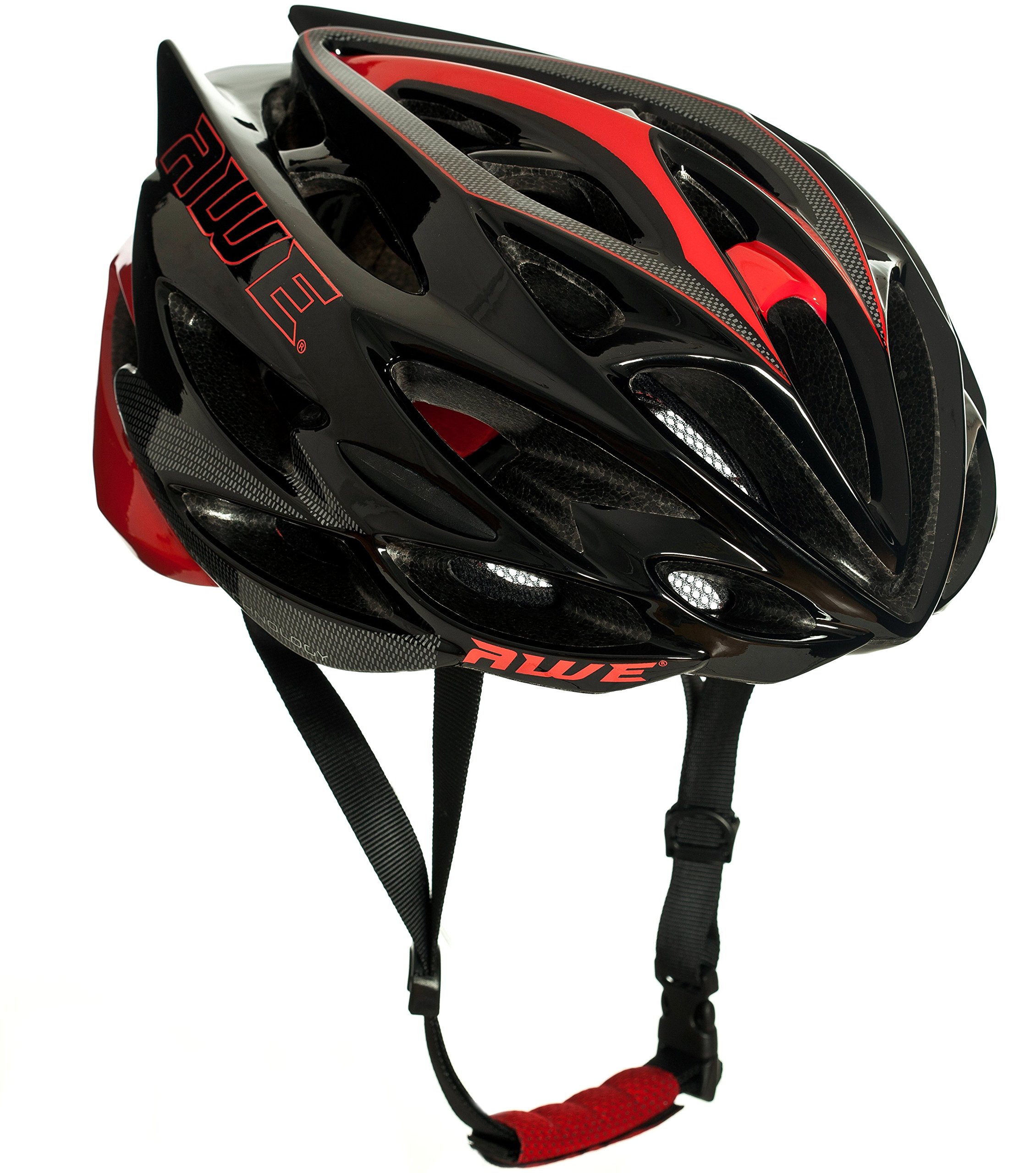 AWE® AWESpeedTM FREE 5 YEAR CRASH REPLACEMENT* In Mould Adult Mens Road Racing Cycling Helmet 55-58cm Black Red Carbon