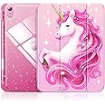 INFILAND Compatible with iPad 10th Generation Case, iPad Case 10th Generation 10.9 Inch, Glitter Leather Cover with Sparkly Crystal Clear Back, Pencil Holder, Anti-Yellowing (Pink Unicorn Dream)