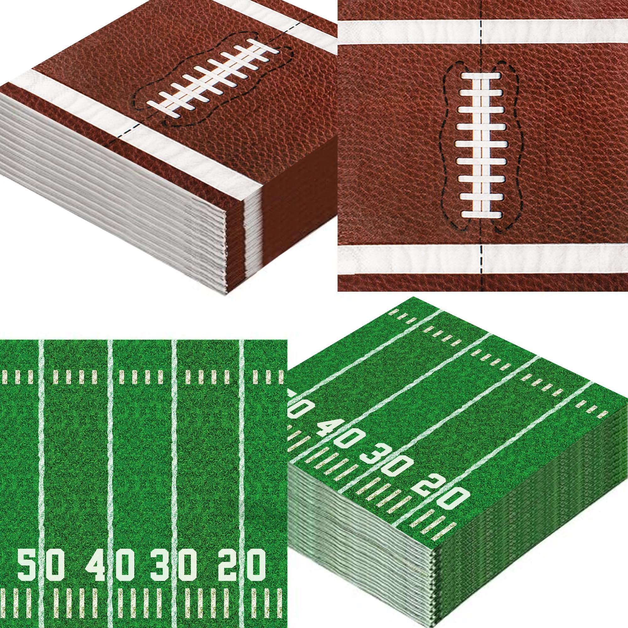 Photo 1 of 100-Pack Football Party Napkins, 2 Designs, Disposable Paper Napkins for Super Bowl, Football Birthday, Tailgate Party Decorations & Supplies