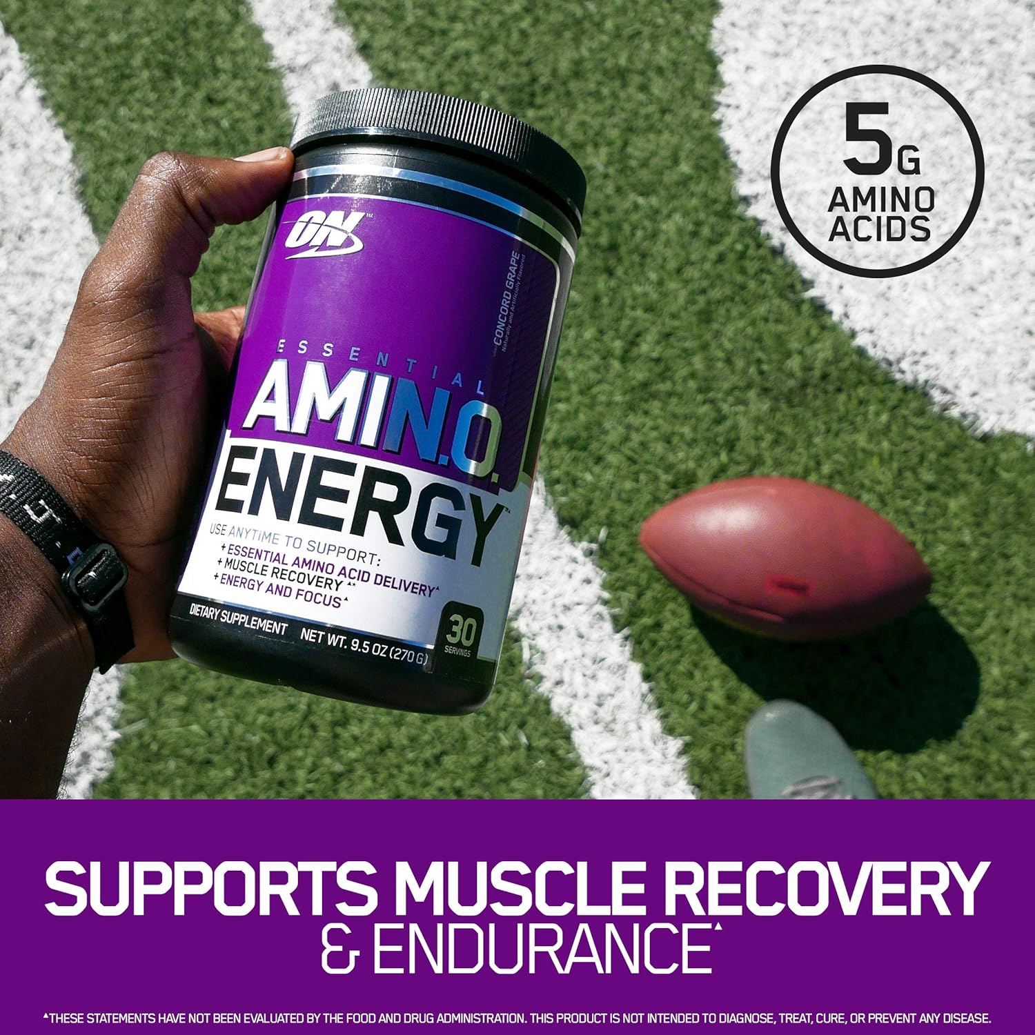 Optimum Nutrition Amino Energy - Pre Workout with Green Tea, BCAA, Amino Acids, Keto Friendly, Green Coffee Extract, Energy Powder - Concord Grape, 65 Servings: Health & Personal Care
