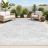 JONATHAN Y Art Deco Geometric Indoor Outdoor Area Rug 5X8 White/Black, Jordan High-Low Pile for Backyard, Patio, Porch, Easy-