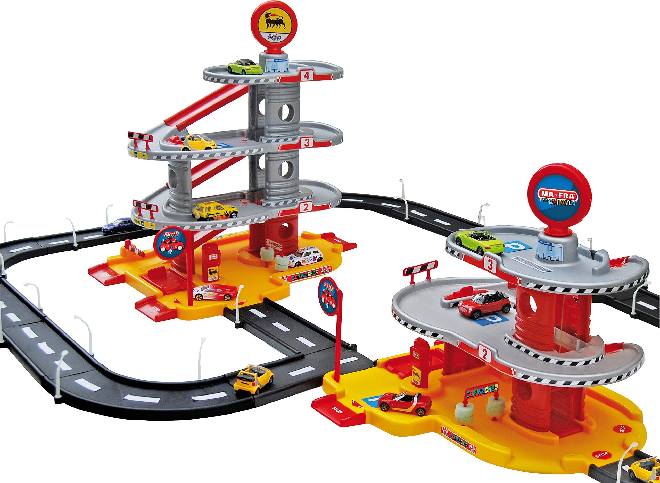 Unogiochi 707 2 in 1 Maxi Garage with Track and 2 Cars, Multi-Color