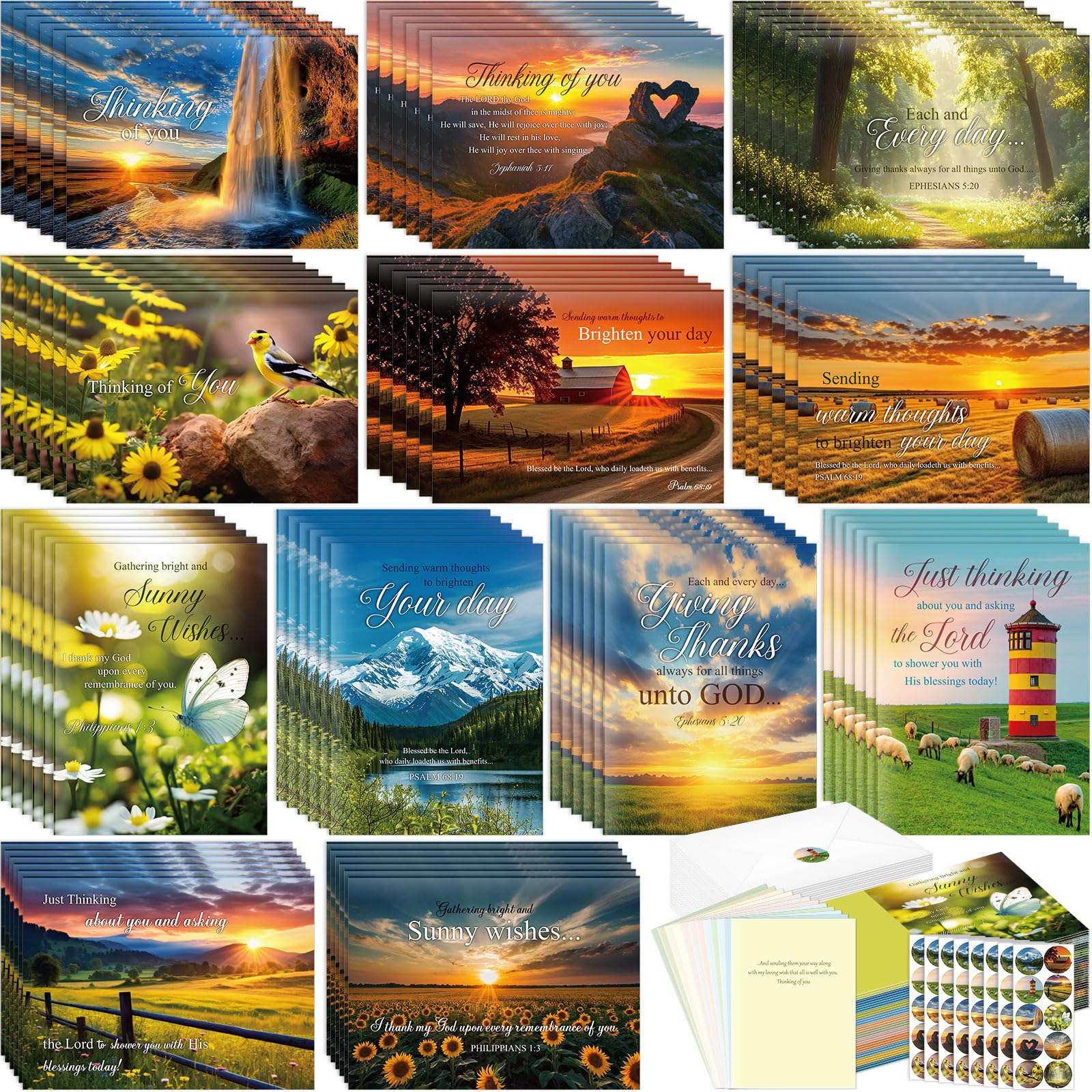 Photo 1 of Motiskyy 72 Pack Religious Thinking of You Cards Bulk Christian Greeting Notecards with Envelopes Blessing Gifts with Scripture Encouragement 4.5 x 6.2 Inch(Classic)