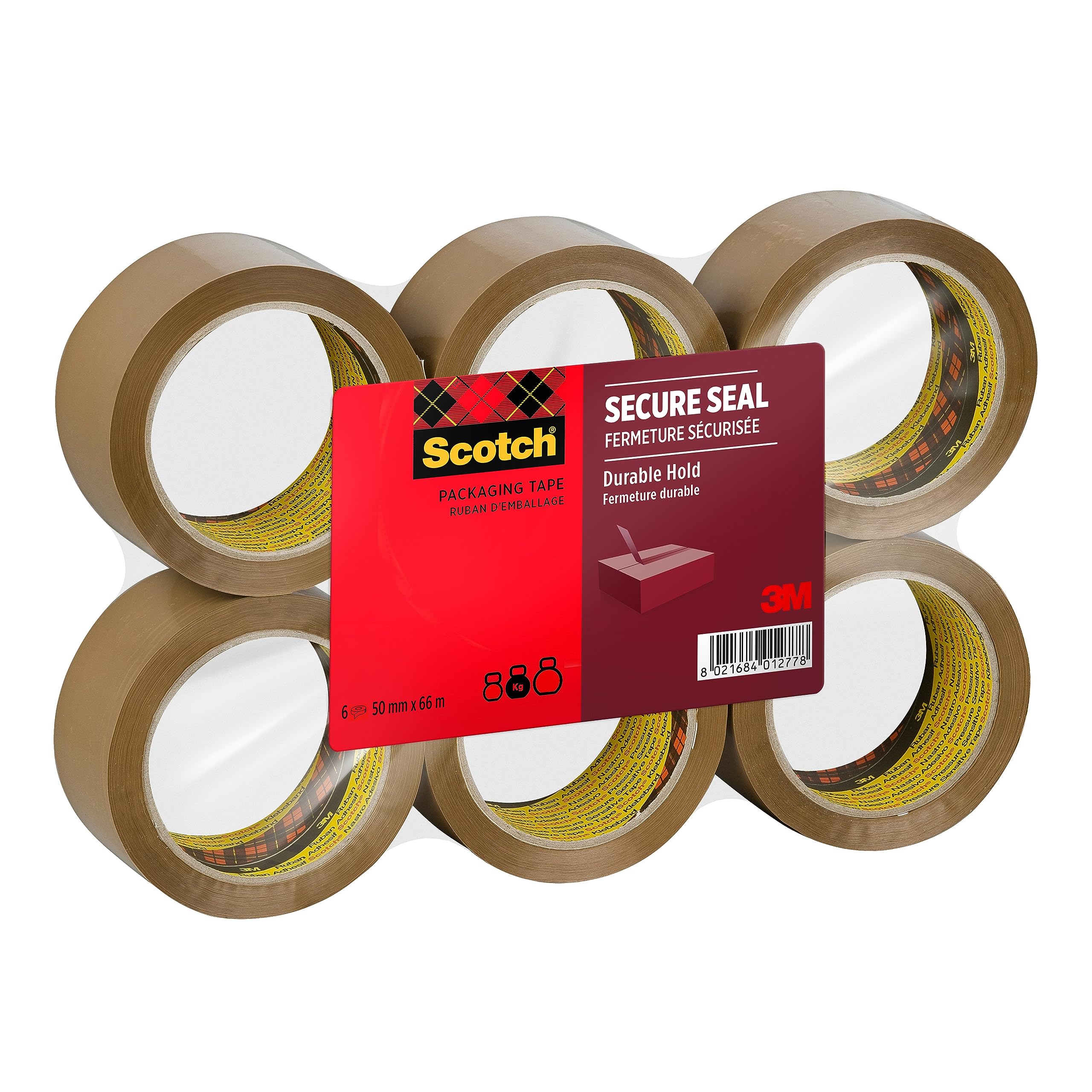 Scotch Secure Seal Packaging Tape Brown 50 mm x 66 m 6 Rolls/Pack - Ideal for Packing Boxes and Parcels