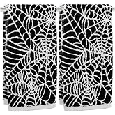 Jacquotha Halloween Hand Towels Set of 2, Black and White Spider Web | Cotton, Reversible Decorative Bathroom & Kitchen Towels for Halloween Decor, 13