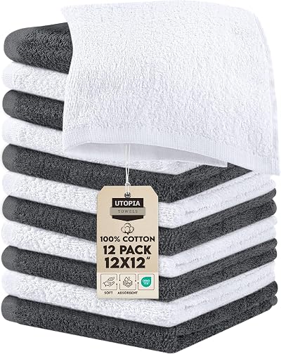 Utopia Towels Washcloths 24 Pack 100% Ring Spun Cotton Grey White