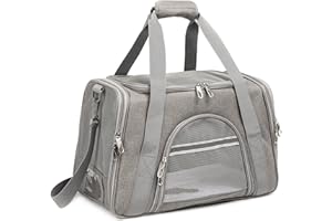 ROSEBB Pet Carrier,Dog Carrier Cat Carrier Airline Approved,Collapsible Soft Sided TSA Approved Pet Carrier for Medium and Small Cats, Puppies Up to 25 Lbs, Cat Travel Carrier(Large Grey)