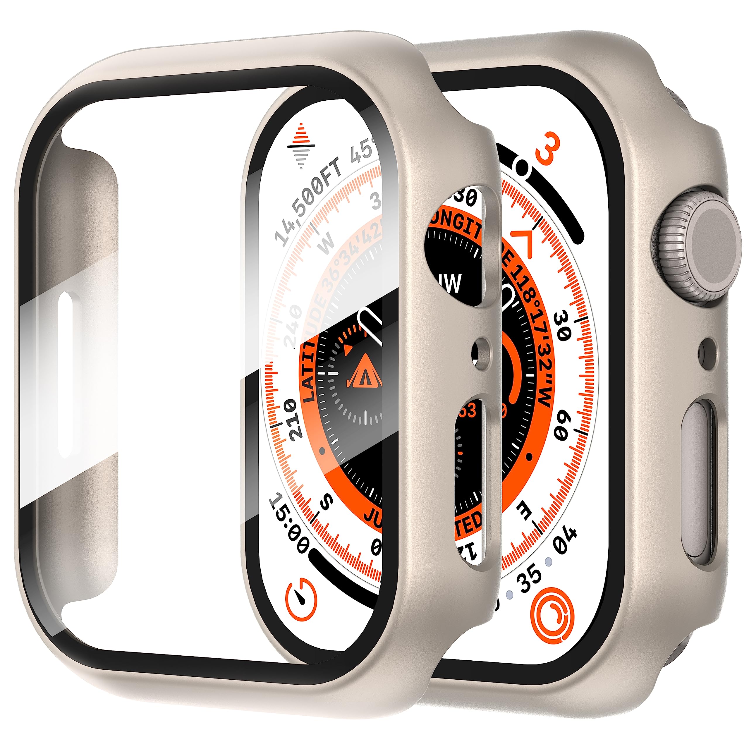 Diruite 2-Pack Screen Protector for Apple Watch 9/8/7 45mm Tempered Glass Case,All Around Hard Matte PC Protective Cover,Titanium Steel,45mm