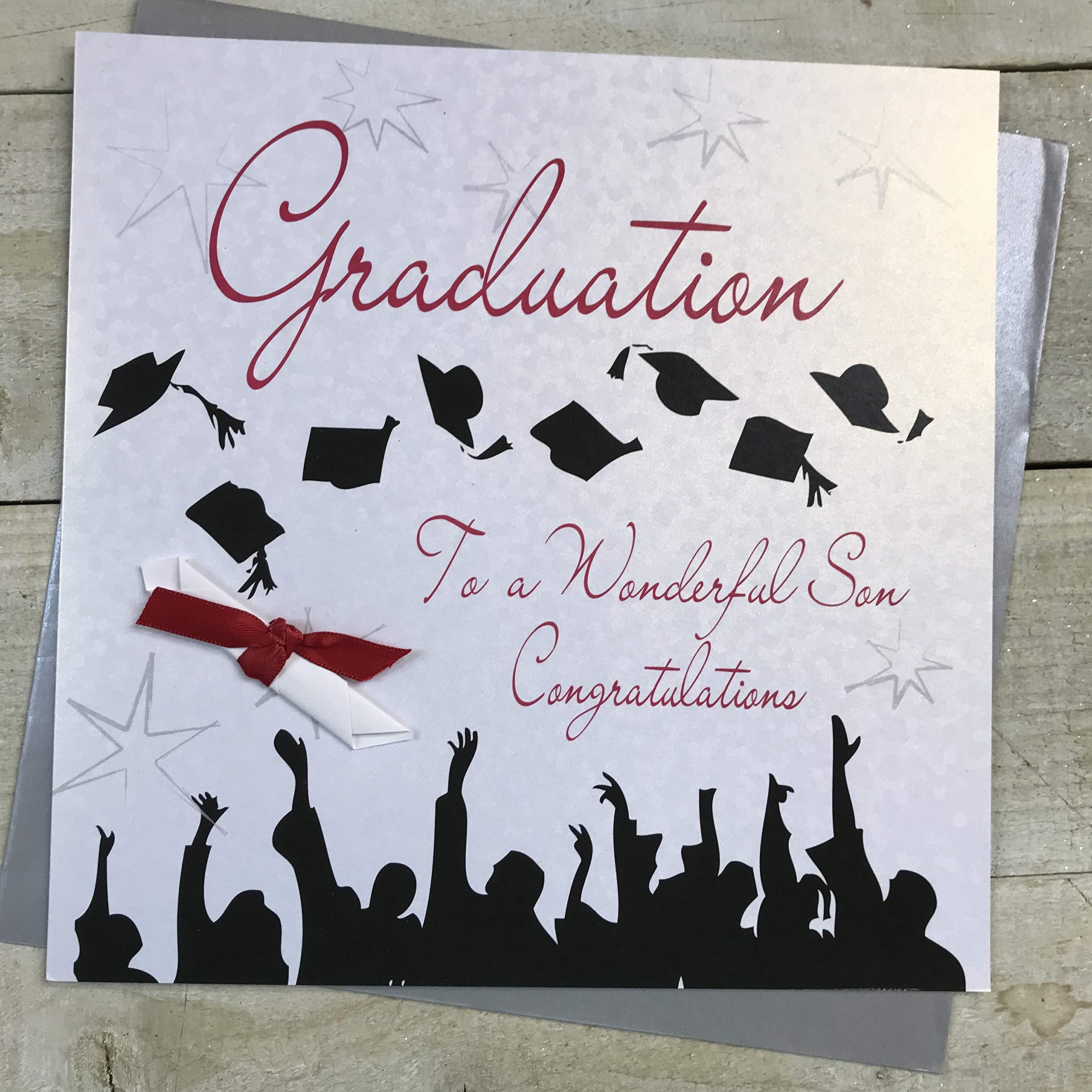 White Cotton Cards Large "Graduation Scroll, Graduation To a Wonderful Son" Handmade Graduation Card, XLWB98s
