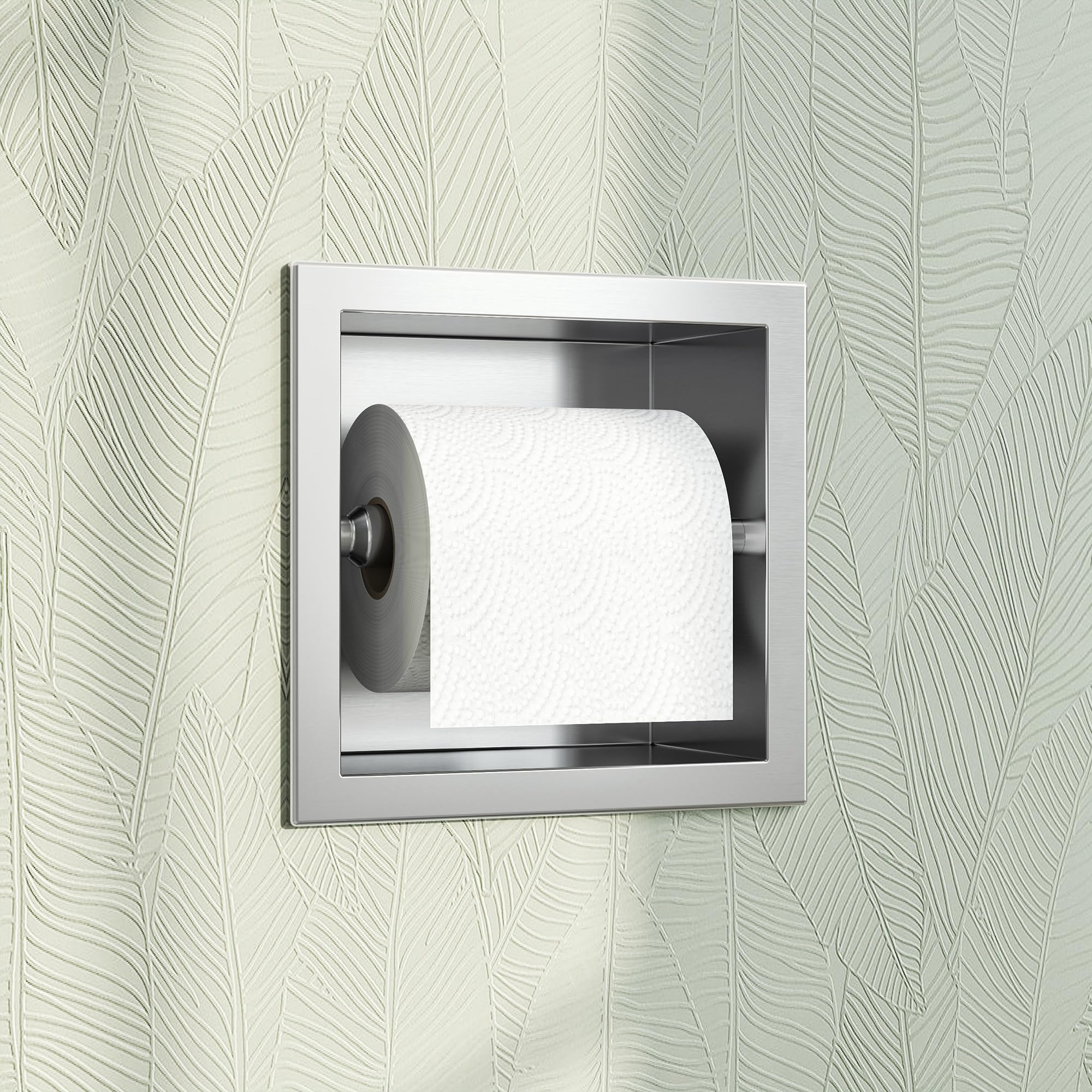 Photo 1 of Qeke Toilet Paper Holder, SUS 304 Stainless Steel Recessed Toilet Paper Holder Built-in, in Wall Toilet Paper Wall Holder for Bathroom, Brushed Nickel