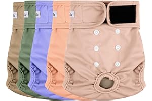 GRECLE Female Dog Diapers 5Pcs - Premium Reusable Diapers for Doggie in Heat - Highly Absorbent Dog Diapers Female for Pet Incontinence with Adjustable Snaps,M