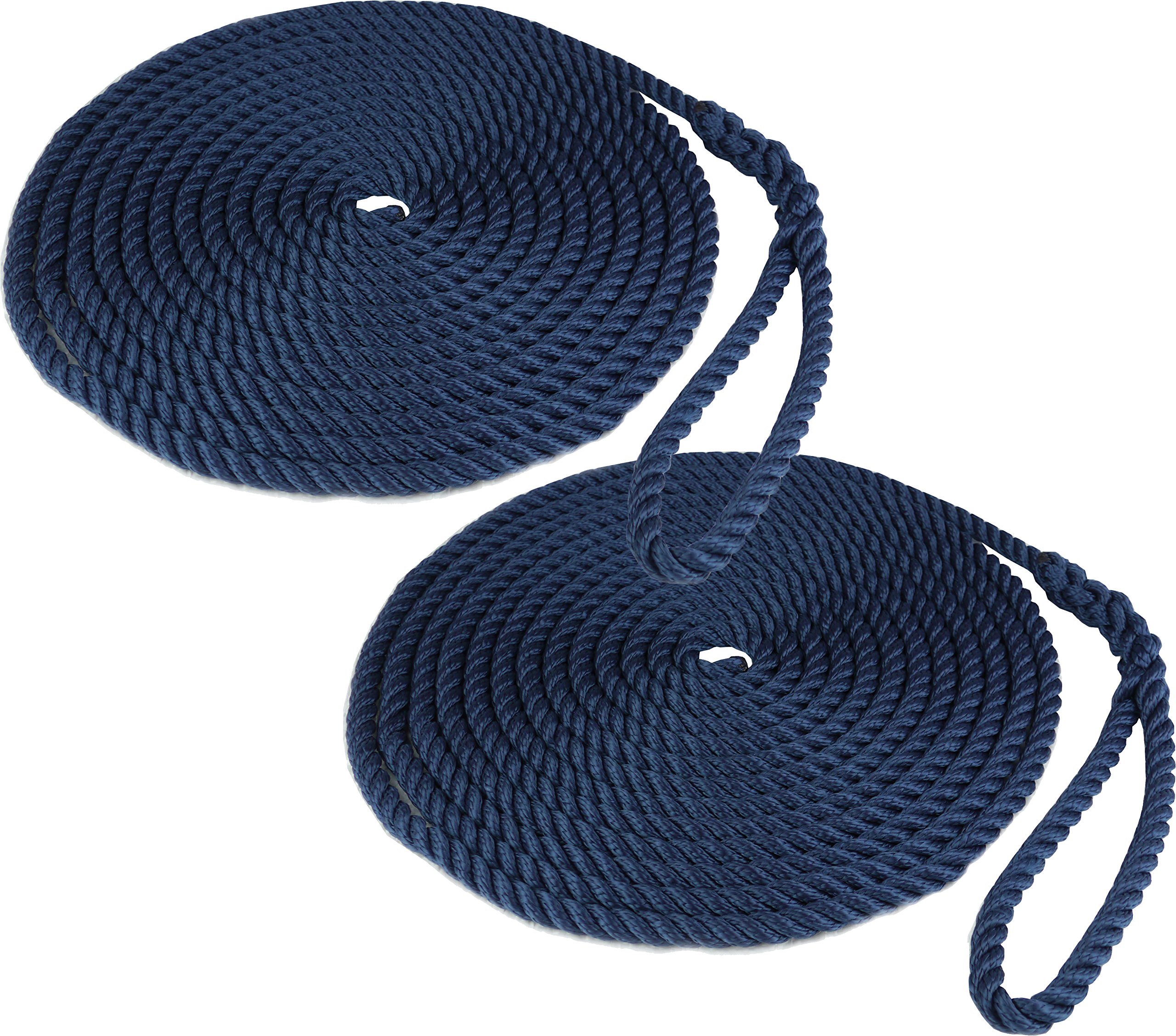 2 x 12mm Docking Boat Yacht Lines Mooring Sailing Rope - Spliced Loop At One End - 3 Colours / 3 Lengths Available (Navy Blue, 12m)