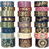 Hwook Gold Foil Washi Tape Set — 24 Rolls Vintage Dark Academia Aesthetic, Baroque Gothic Jewel Tone Decorative Tape for Junk Journal Supplies, Scrapbook, Planner — Gift Box (3 Sizes)