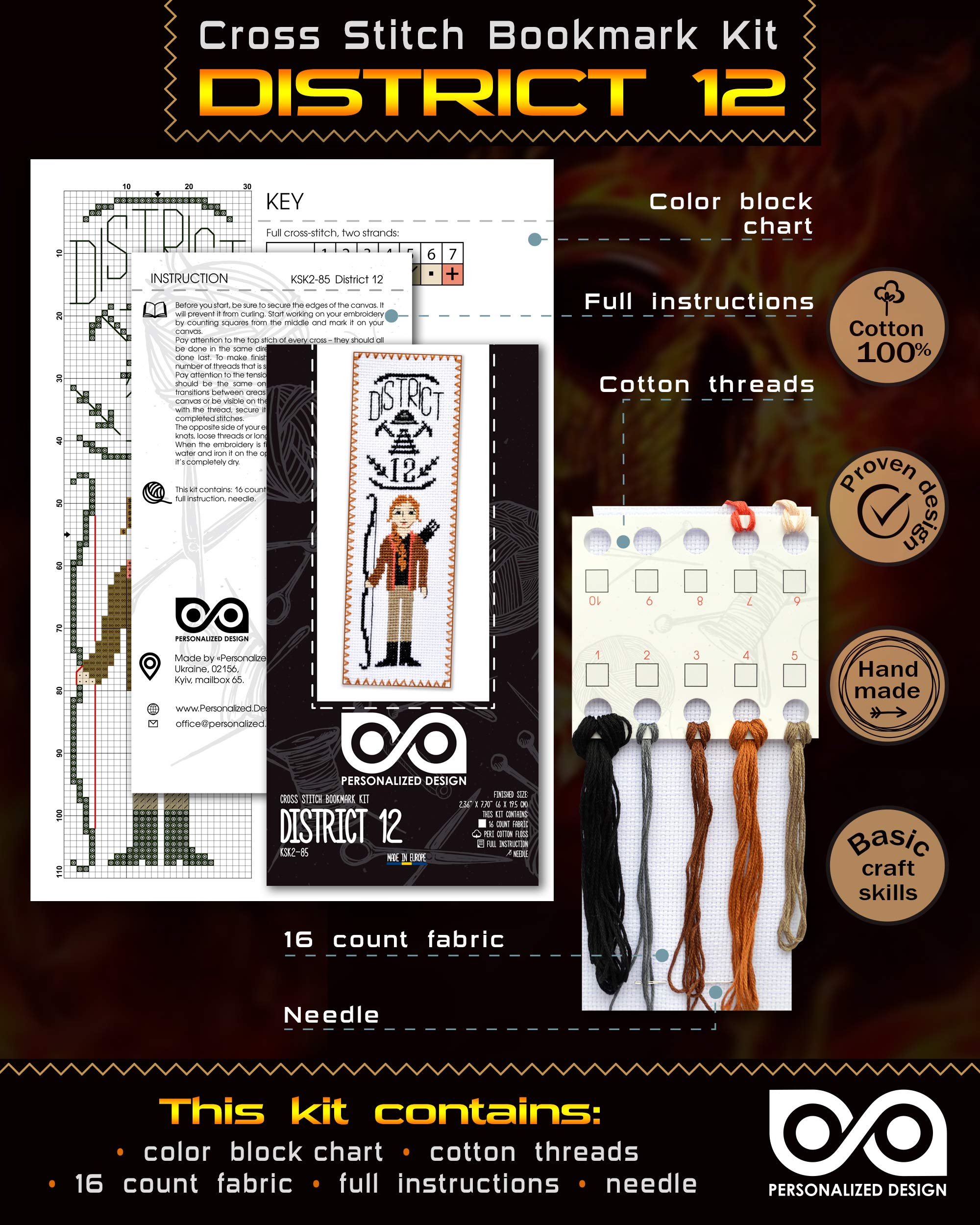 Counted Cross Stitch Kit 'The Hunger Games: District 12' - DIY Hand Embroidery Bookmark with Design Pattern (District 12)