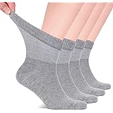 Hugh Ugoli Diabetic Socks for Men, Loose Ankle Socks, Rayon Derived from Bamboo, Extra-Wide, Thin, Seamless Toe, 4-8 Pairs