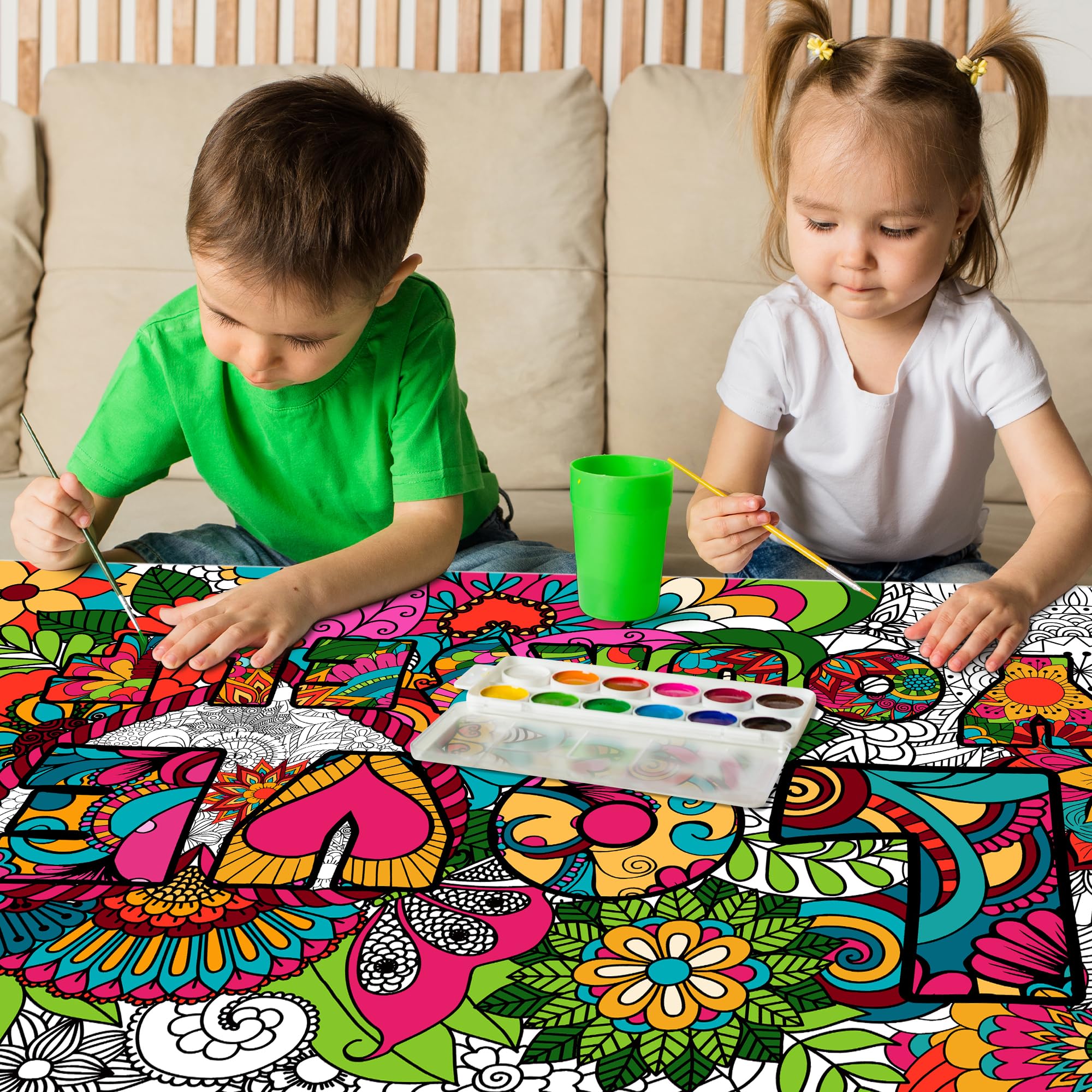 OHOME Mandala Giant Coloring Poster/Tablecloth - 30 x 72 Inch Jumbo Paper Coloring Banner for Adults Kids Teens Coloring Books Bulk Coloring Pages for Wall Craft Arts School Classroom Supplies