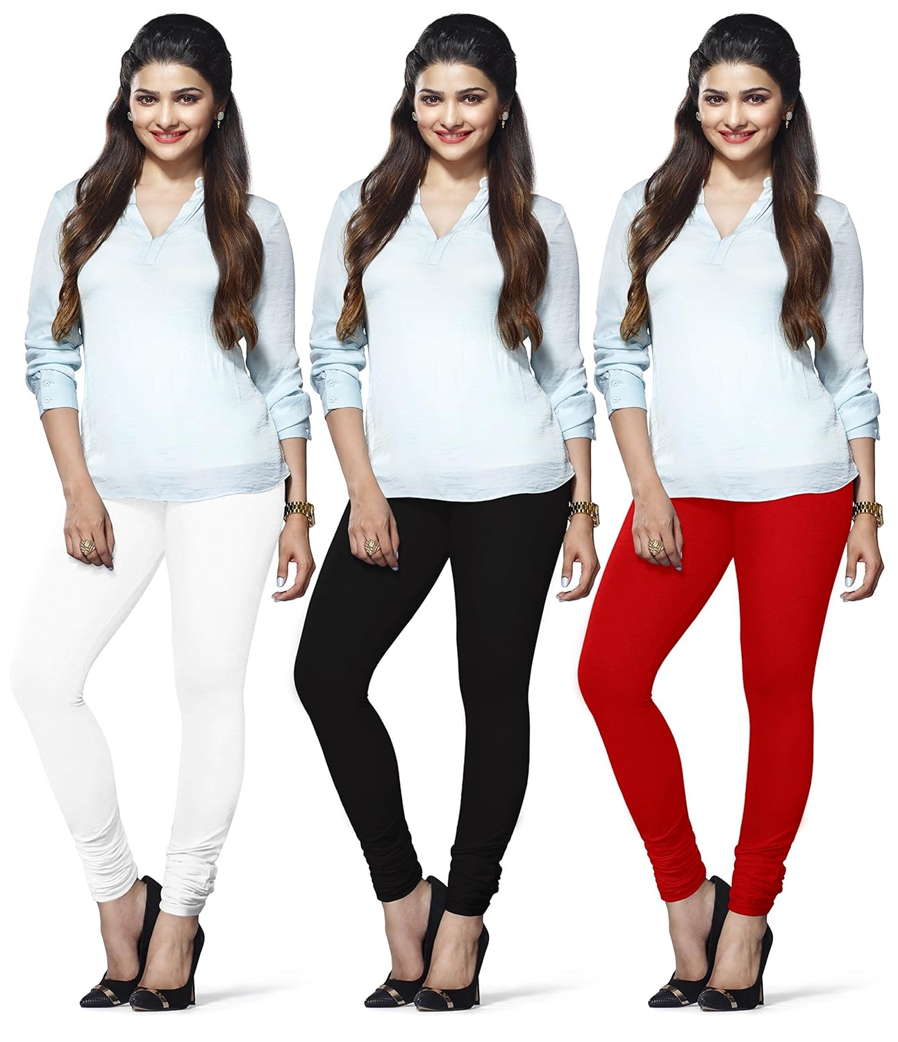 lux lyra women's leggings (white, black and red, free size) - pack of 3