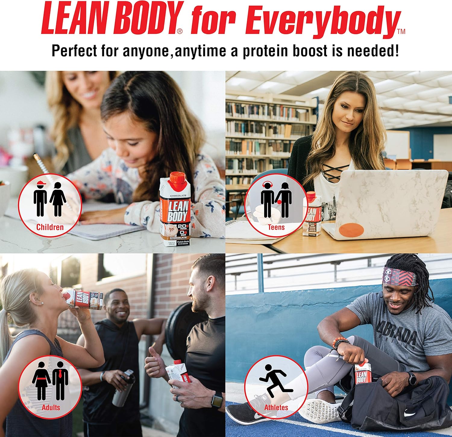 Lean Body Ready-to-Drink Chocolate Protein Shake, 40g Protein, Whey Blend, 0 Sugar, Gluten Free, 22 Vitamins & Minerals, (Recyclable Carton & Lid - Pack of 12) LABRADA: Health & Personal Care