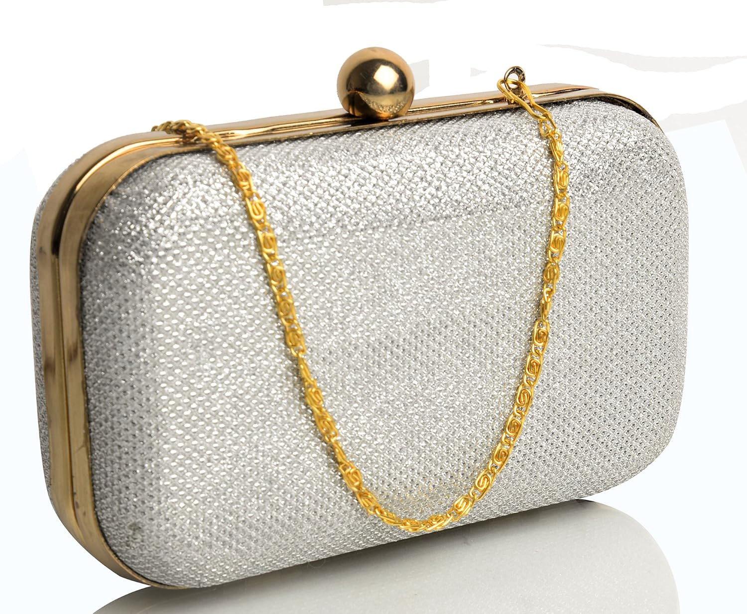 mammon women's bridal clutch with sling (box-silver)