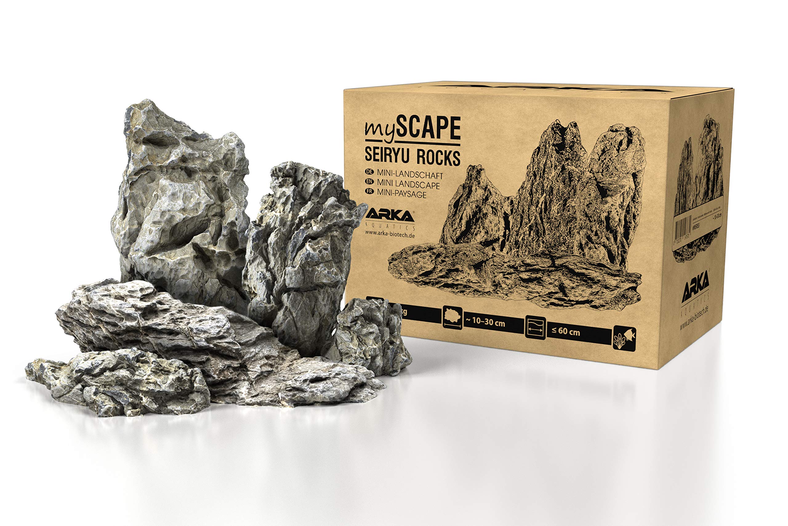 ARKA - myScape-Rocks Seiryu Mini Landscape Natural Rock for Unique Aquascapes in Any Freshwater Aquarium & Terrarium, Ideal for Aquarium Widths up to Approx. 60 cm, 5 kg, Grey, M