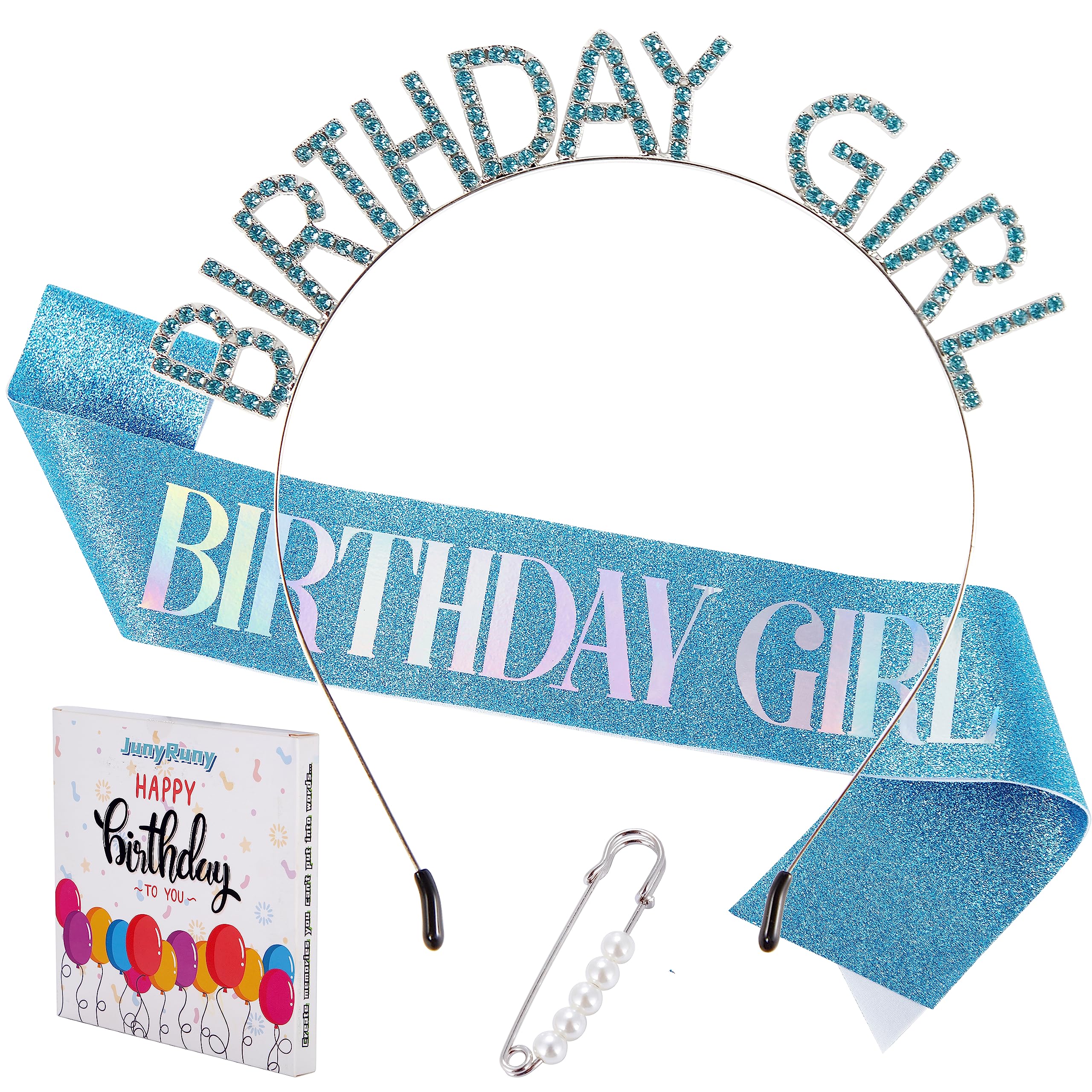 Photo 1 of JunyRuny Blue Birthday Gir Sash and Tiara for Women, Happy Birthday Party Decorations for Girl Birthday Gifts for Her