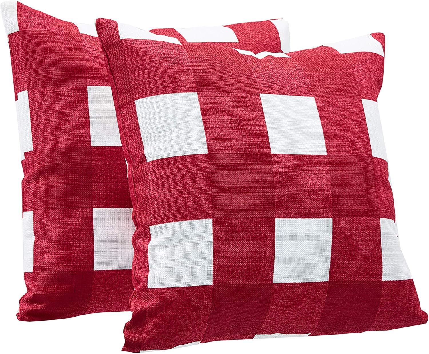 AmazonBasics 2-Pack Linen Style Decorative Throw Pillows - 18" Square, Classic Red Gingham Plaid