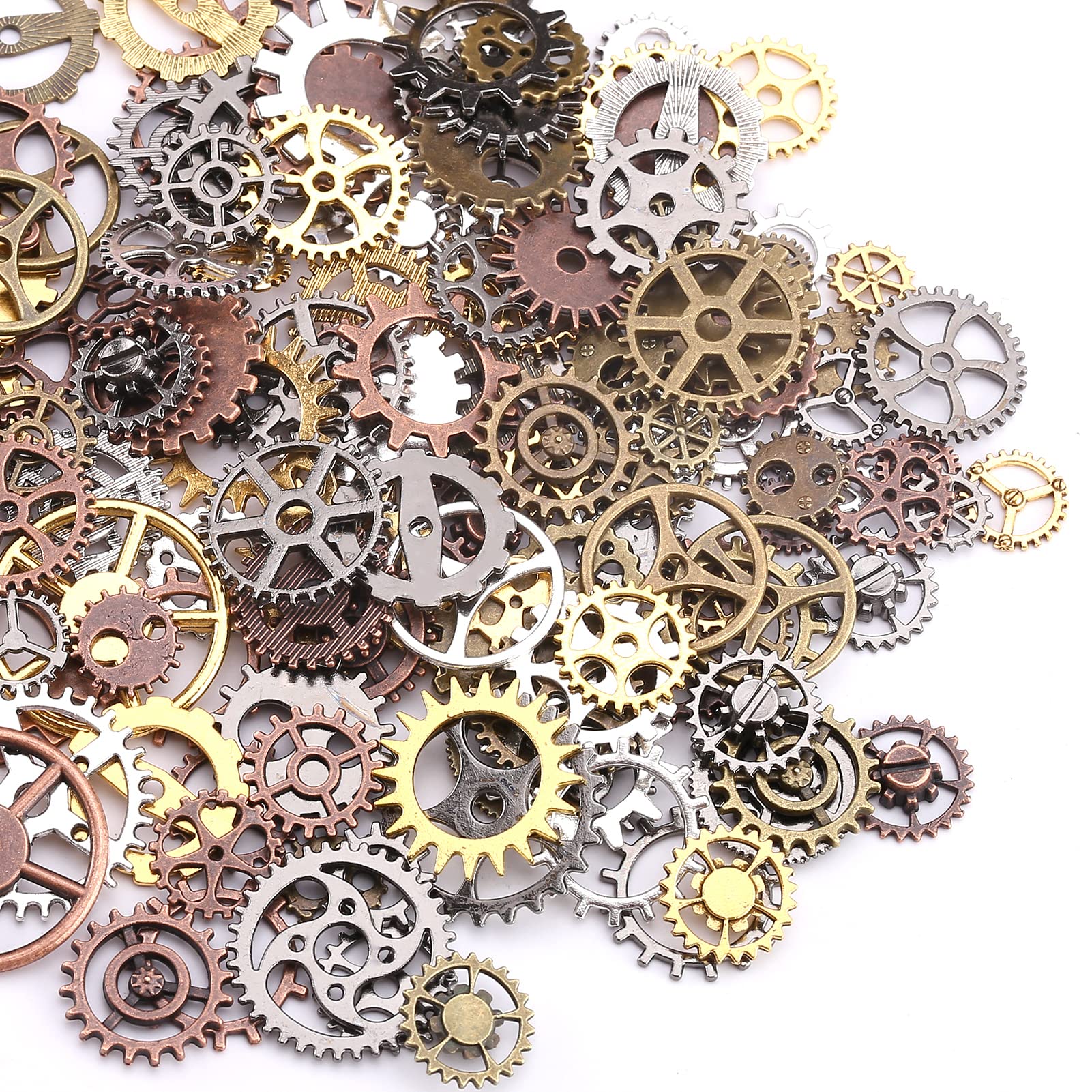 HERZWILD 100g Cogs and Gears, Steampunk Charms Accessories Assorted Antique Steampunk Craft for Crafting Jewelry Making Accessories (100g Cogs)