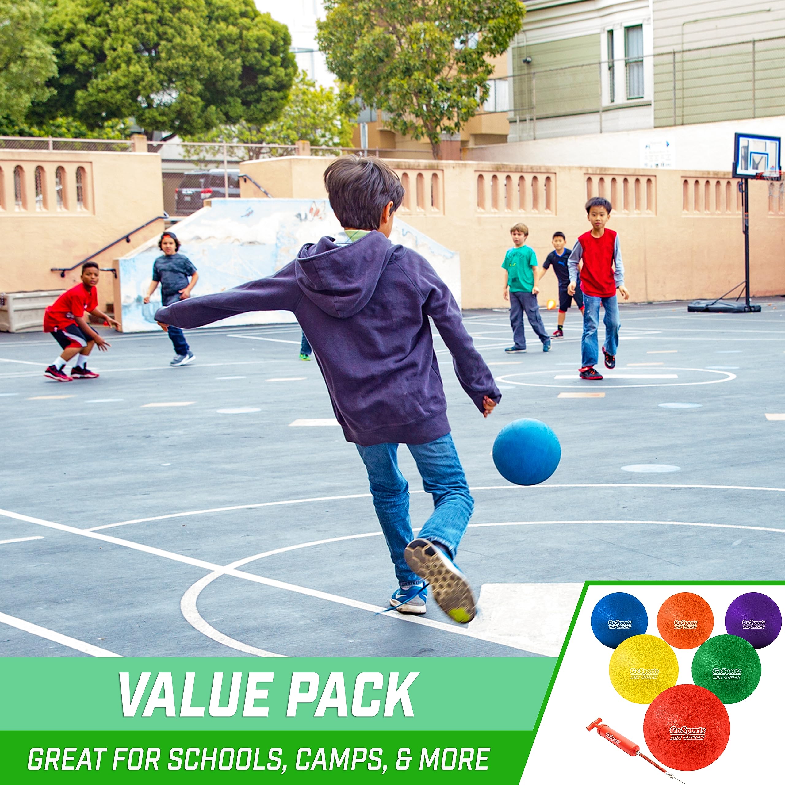 GoSports Playground Balls for Kids - Choose 8.5” or 10” Sizes - Heavy Duty Set of 6 with Carry Bag and Ball Pump