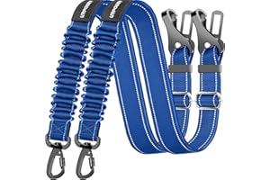 URPOWER Upgraded Dog Seat Belt 3-in-1 Car Seatbelts 2 Pack Adjustable Pet Seat Belt for Vehicle Nylon Pet Safety Seat Belts Heavy Duty & Elastic & Durable Car Seat Belt for Dogs and Pets Blue