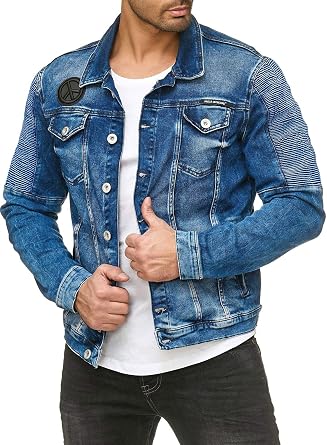 Veste en Denim pour Hommes Style Motard, Jeans Blue Denim Veste Transition  Bleu S: Amazon.fr: Vêtements et accessoires